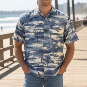 Island Shores, Hawaiian button up casual shirt, size, large cotton
